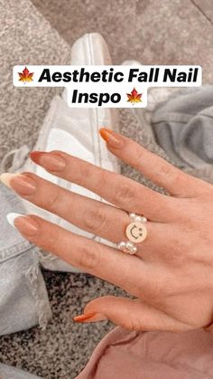 Nail Designs And Shapes, Semi Fall Nails, Simple Nail Designs Thanksgiving, At Home Simple Nail Designs, Easy September Nails, Cute Nails With No Design, Cute Aesthetic Fall Nails, Cute Simple Fall Nails Short Almond, Simple No Design Nails