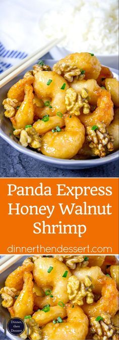 panda express honey walnut shrimp in a bowl with chopsticks