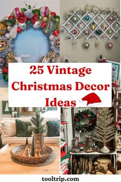 Display Vintage Christmas Ornaments, Vintage Toy Christmas Decor, How To Display Vintage Ornaments, 1940s Christmas Aesthetic, Vintage Christmas Garland Ideas, Vintage Ornament Display, Vintage Christmas Theme Decor, Vintage Xmas Decor