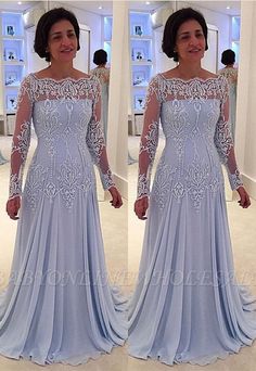 Elegant A-line Lace Long-Sleeve Mother-the-bride Dress | Babyonlinewholesale Mother Of The Bride Dresses Long, Mother Of Bride Outfits, Mother Of The Bride Gown, Mother Of Groom Dresses, Mother Wedding Dress, Mob Dresses, Bride Gowns, Plus Size Prom Dresses, Mothers Dresses