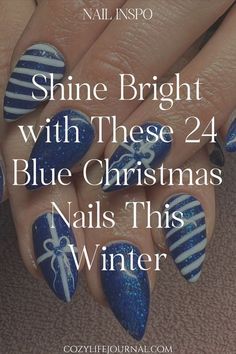 Christmas Blue Nails, Blue Christmas Nails, Blue And Silver Nails, Winter Nail Ideas, Silver Nail Designs, Holiday Nail Designs