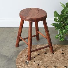 Handcrafted Round Polished Wooden Stool-Furniture-Vintage Shopper Wooden Stool Designs, Sofia Wood, Bamboo Home Decor, Industrial Stool, Milking Stool, Wooden Stool, Milk Bottles, Countryside House, Wood Stool