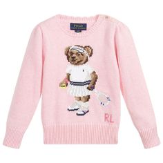 Pull Rose, Bear Sweater, Pull Bebe, Cotton Jumper, Ralph Lauren Kids, Polo Bear, Cotton Polo, Baby Sweaters