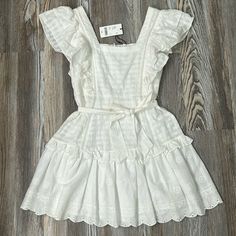 Ntw A Loves A Size Small *One Side Of Belt Loop Detached As Pictured* White Long White Dress With Cowboy Boots, Summer Ruffle Dress In Off White, Off White Ruffled Summer Dress, Summer Off-white Ruffled Dress, Cute Off White Summer Dress, White Dress With Cowboy Boots, Dress With Cowboy Boots, Dresses With Cowboy Boots, Church Dress