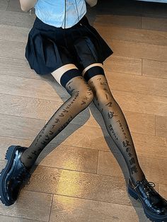 Style: Street. SweetColor: White.BlackPattern Type: LetterFabric Content: Nylon. SpandexDesign: Elasticated Cuffs. Letter Pattern Featuring Knee High Socks, Exclusive Fashion, Letter Patterns, Black Pattern, Aesthetic Fashion