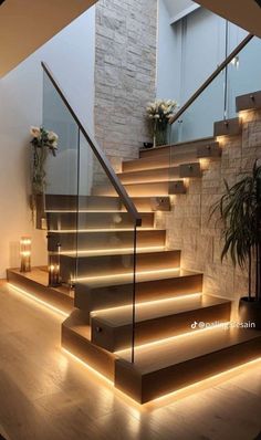 some stairs that are lit up with lights