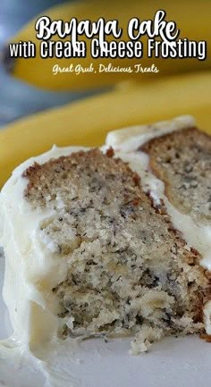 a banana cake with cream cheese frosting on a plate