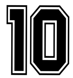 the number ten is shown in black and white