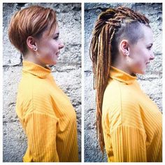 Dreads With Undercut, Synthetic Dreads Hairstyles, Long Hair Shaved Sides, Dreads Short Hair, Thick Hair Hairstyles, Dread Hair Extensions, Hairstyles For Wavy Hair, Line Bob, A Line Bob