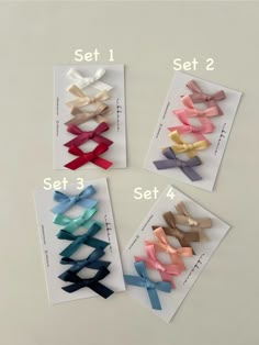 four different colors of bows are shown on the card with instructions for how to tie them