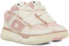 Low-top paneled mesh and buffed leather sneakers in pink. Nubuck trim throughout. · Perforated detailing at round toe · Lace-up closure · Leather logo patch at padded tongue · Padded collar · Logo appliqué at outer side · Logo embossed at heel counter · Terrycloth lining · Logo-embossed textured rubber midsole · Treaded rubber sole Supplier color: Pink Pink Sneakers With Embroidered Logo For Streetwear, Low Sneakers, Leather Logo, Terry Cloth, Luxury Streetwear, Leather Sneakers, Patch Logo, Low Top, Top Sneakers