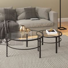 a living room scene with focus on the couch and coffee table in the center area