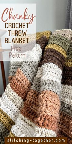 crochet throw blanket with text overlay that reads chunky throw blanket free pattern