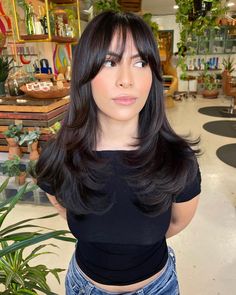 36 Curtain Bangs Hairstyles Inspo for All Hair Types and Lengths Black Hair Curtain Bangs Girl, Haircuts For Medium Length Hair Bangs, Black Curtain Bangs, Long Layer Curtain Bangs, Long Straight Haircut With Bangs, Curtain Bang Layers, Curtain Bangs Layers Long Hair, Dark Hair Curtain Bangs, Curtain Bangs Layers