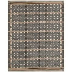 a black and white rug with geometric designs