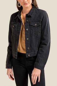 Jacket Outfit Women, Moda Denim, Black Jean, Jean Jacket Women, Cropped Denim Jacket