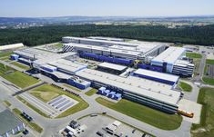 an aerial view of a large industrial building