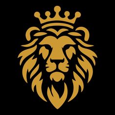 a lion's head with a crown on it, in black and gold colors