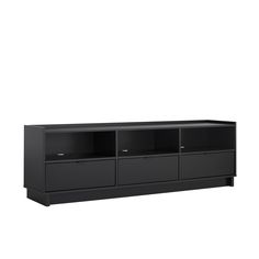 a black entertainment center with drawers and doors