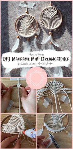 the instructions for how to make a diy macrame mini dreamcatcher