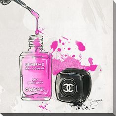 a bottle of chanel perfume next to a pink nail varnish on a white background