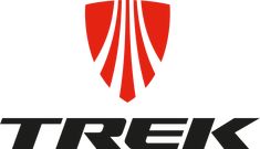 the logo for trek is shown in black and white with red stripes on it's side