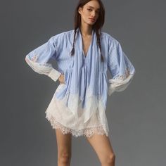 Selling A Classic Anthropologie Maeve V Neck Lace Twofer Mini Shirt Dress Size 2p. Blue Motif Coloring. Never Worn, Nwt. Bundle To Save Mini Shirt Dress, Neck Lace, Anthropologie Dresses, Anthropologie, Blue White, Shirt Dress, Blue And White, Mini Dress, V Neck