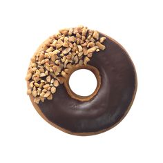 a donut with chocolate frosting and nuts on top