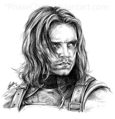 a black and white drawing of a man with long hair, wearing armor looking to the side