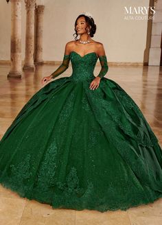 Dark Green Quinceanera Dresses Maxi, Luxury Green Floor-length Quinceanera Dress, Black Ball Gown, Long Sleeve Ball Gowns, Red Quinceanera Dresses, Mary's Bridal, Emerald Green Dresses, Dresses Quinceanera, Rachel Allan