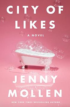 the city of likes by jenny mollenn is shown in this pink book cover