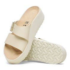 Almina Leather Ecru | BIRKENSTOCK Birkenstock Styles, Birkenstock Women, Platform Wedge Heels, Birkenstock Sandals, Eva Sole, Sandals Brands, Birkenstock Shoes, Platform Wedge, Cream And Gold