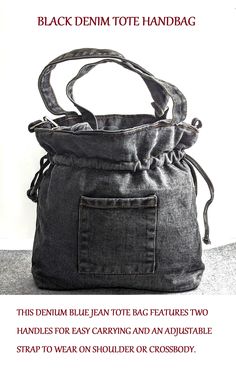 High Quality Denim 🌟 Popular Item:  This black denim jean shoulder bag is very popular! It's chic and so cute with it's Ruched design! The soft denim will make you feel comfortable! It features the popular denim jean look that every girl loves. Goes great with jeans or your favorite casual outfit. You are sure to get complements! It has 3 pockets. The main pocket measures 11"H x 12"L providing ample room for all your essentials. It also has a front pocket and a small inside pocket. The denim material is high quality yet soft for added comfort. It has inside fabric lining and drawstring closure. It has two handles for easy carrying, or you can adjust the strap to carry the bag on your shoulder or wear it crossbody. The strap can be removed if desired. Perfect gift idea for that high school Black Denim Travel Bag, Black Denim Travel Shoulder Bag, Casual Black Hobo Bucket Bag, Casual Black Bucket Bag, Casual Black Denim Shoulder Bag, Casual Black Denim Bag, Black Denim Tote Shoulder Bag, Black Denim Shoulder Bag For Everyday Use, Black Denim Bags For Daily Use