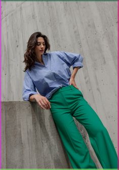 #viralvideo #tiktok #transitionvideo #makeup #trending #creative Color Business Outfits, Green Pants Professional Outfit, Green Pant Work Outfit, Bright Business Outfits, Colourful Trousers Outfit, Bright Green Trousers Outfit, Outfit Color Combinations Ideas, Colourful Business Outfit, Work Outfits Colorful