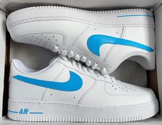 These custom hand painted Nike Air Force 1 sneakers feature a Blue color theme that helps you feel special! ★ Painted with acrylic leather paint and topped with a finished to ensure quality, durability, and long wear (waterproof, scratch proof, and dull-proof). ★ Sizes are in US. ★ These shoes are hand painted. ★ In the case that these shoes need to be washed, wetting a cloth and hand washing them is recommended, however they can be put in the wash set on delicate. Feel free to contact us for any questions you may have :) Check out our other products: https://www.etsy.com/shop/slatscustomsco Luxury Men's Blue Nike Air Force 1, Painted Nike Air Force, Blue Nike Air Force, Custom Nike Air Force, Painted Nikes, Nike Air Force 1s, Painted Sneakers, Unique Sneakers, Custom Nike