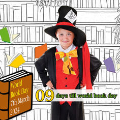 a young boy dressed up as a book character for the world book day in march