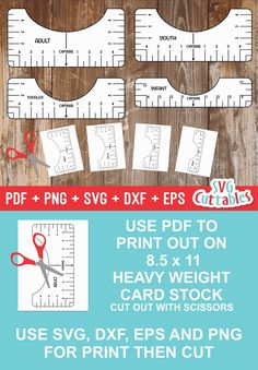 the printable sewing pattern is shown with scissors and rulers to make it look like they