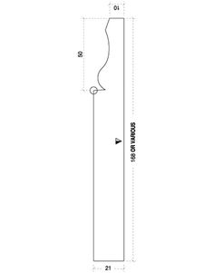 a drawing showing the height and width of a door handle