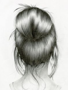 a pencil drawing of a woman's head with hair in the top buns