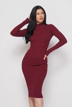 Sophistication meets sexy in this long sleeve dress. Made of ultra soft and stretchy wide ribbed knit fabric to give shape and support to your body, and mock neck design Long Sleeve High Neck Dress, Interview Fits, Mock Neck Midi Dress, Midi Knit Dress, Red Bodycon, Christmas Outfits Women, Tv Interview, Bodysuit Blouse