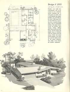 an old architectural drawing of a house in the 1950's or early 1960s's