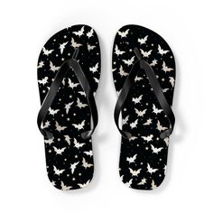 Bats Flip-Flops, Spooky Slippers, Halloween And Stars, Gift For Her, Summer Slippers, Bat Lovers, Beach Slippers All-Day Comfort Is The Name Of The Game When Summer Is On. These Flip Flops Can Now Add Some Character To Your Summer Escapades. With An Easy Slip-On Design, A Cushioned Footbed, And Top-Tier Printing Fidelity, These Flip Flops Are A Guaranteed Summer Hit. *5/8" (15 Mm) Thick Eva Sole *100% Polyester Suede Sole Cover * Runs True To Size *Black Pvc Strap *Multiple Sizes Slippers Halloween, Brown Slippers, Cat Slippers, Blue Slippers, Faux Fur Slides, Bedroom Slippers, Grey Booties, Black Pvc, Slide Slippers