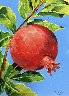 a painting of a pomegranate on a tree branch