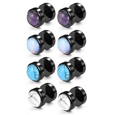 PRICES MAY VARY. ❤Stud Earrings Set: One order includes 4 pairs stainless steel stone stud earrings for mens womens：1 pair Amethyst stud earrings,1 pair Opal stud earrings, 1 pair Blue Turquoise stud earrings and 1 pair White Turquoise stud earrings.This stud earring set has different styles and colors, giving you different matching options, suitable for men and women. ❤Scew Back Earrings: This fake ear plugs of ear pins are made of high-quality stainless steel.It is lead-free and nickel-free an Gauges Earrings, Mens Earrings Studs, Fake Gauge Earrings, Barbell Earrings, Fake Gauges, Stud Earrings For Men, Amethyst Studs, Turquoise Stud Earrings, Earrings For Men