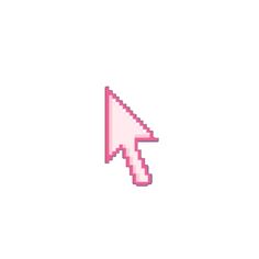 a pixelated pink arrow pointing to the left with one hand on it's side