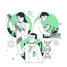 two people in lab coats and glasses are doing experiments