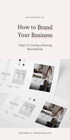 the cover of how to brand your business, featuring photos and text on white paper