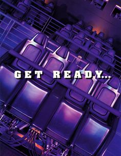 an advertisement for the movie get ready, with seats in rows and text reading'get ready '