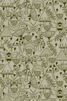 an abstract pattern with birds, flowers and hearts on a light green background stock photo