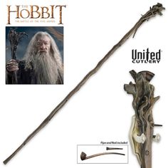 the hobbit staff is made out of wood and has an old man's head